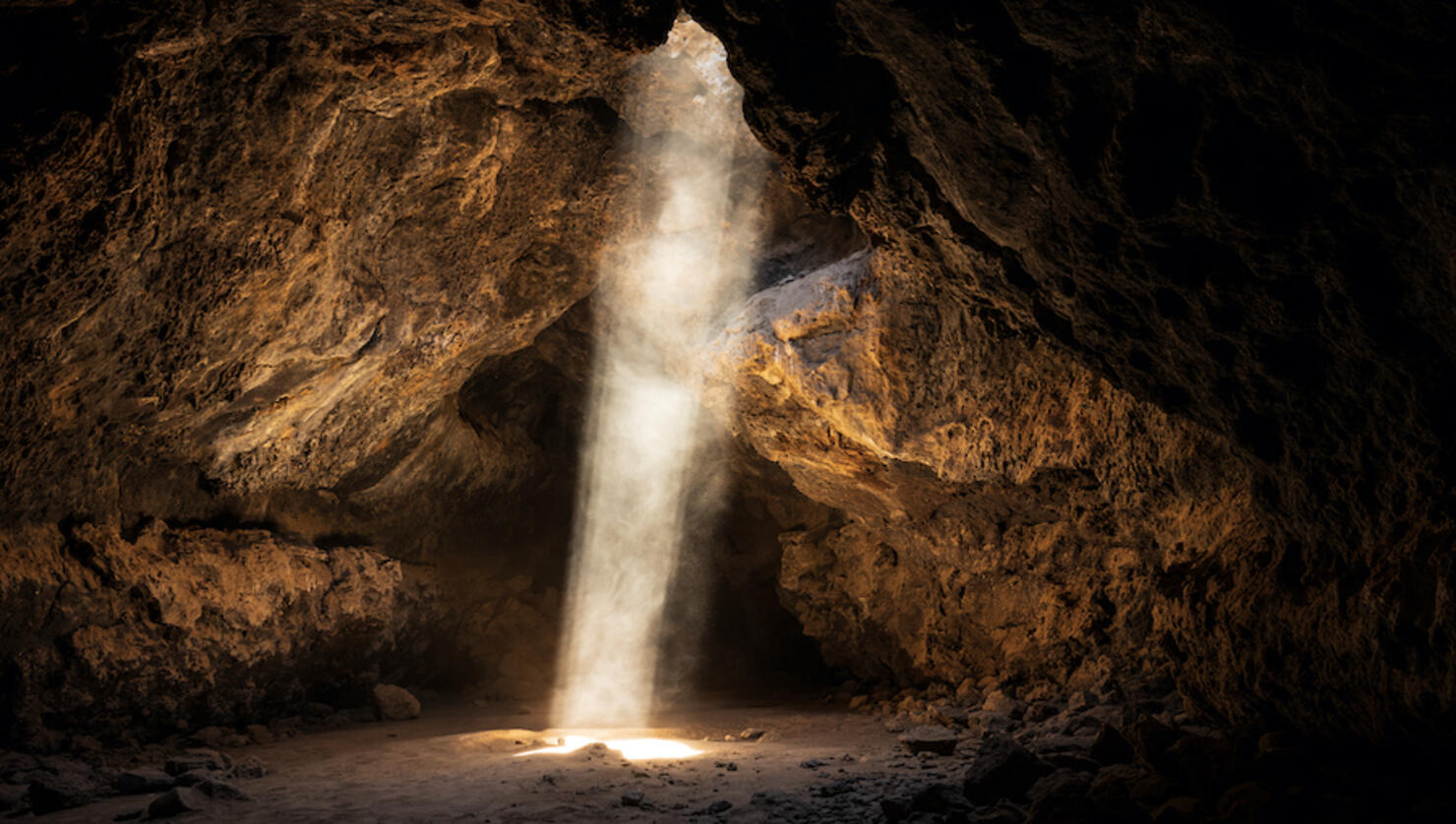 Cave with light coming through hole
