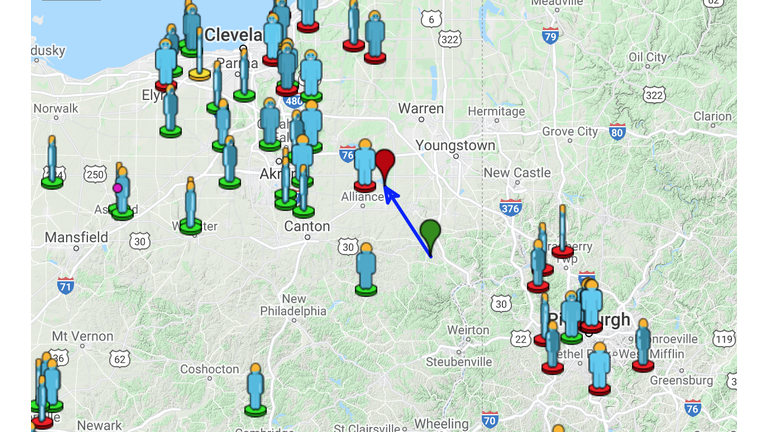 Trajectory Map via amsmeteors.org. Green pin is start. Red is end.