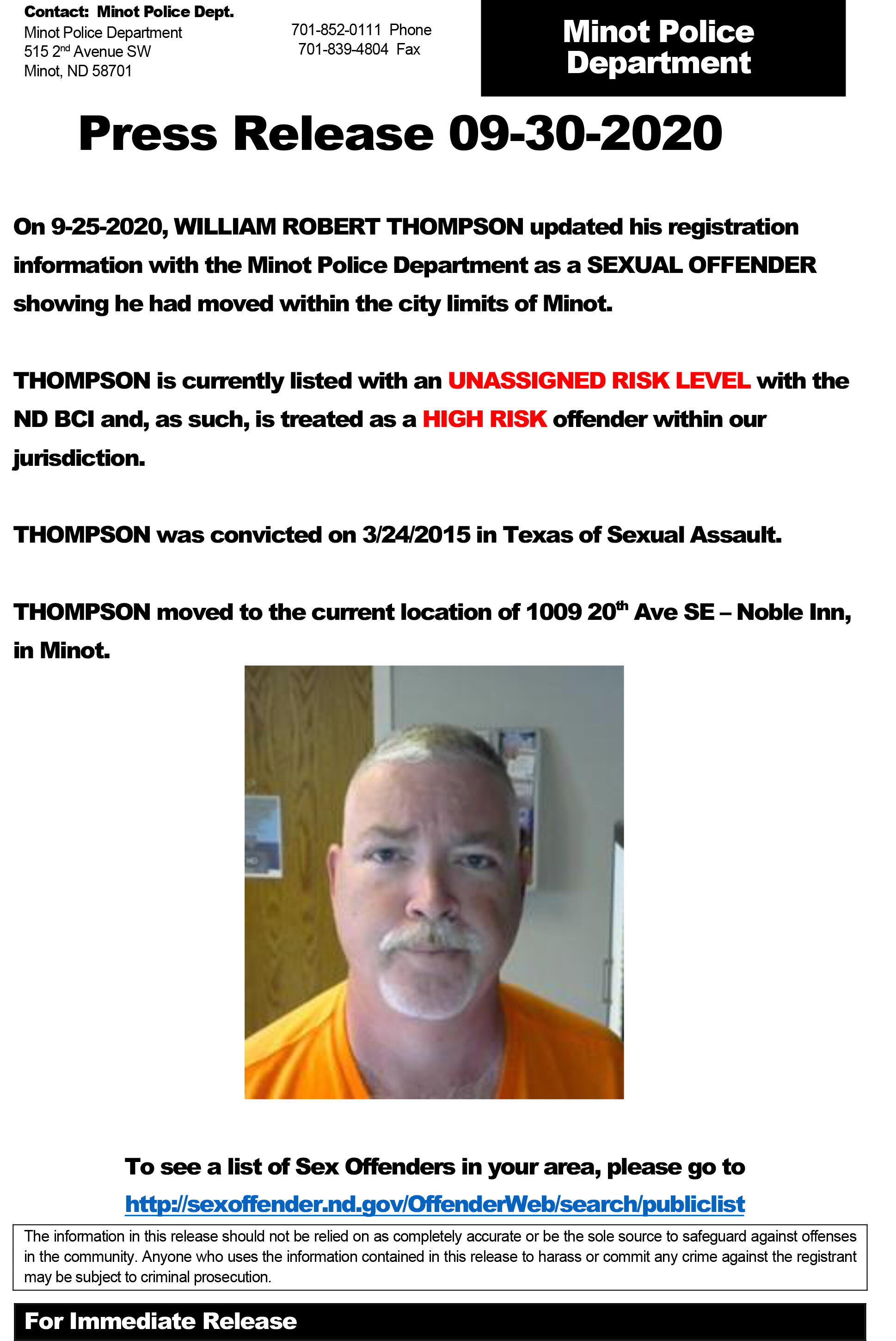 Offender registration updated - William Thompson | 910 AM KCJB