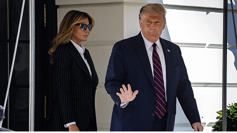 President Trump, en route to Cleveland for the first televised debate with opponent Joe Biden, departs the White House, on September 29 in Washington, DC.