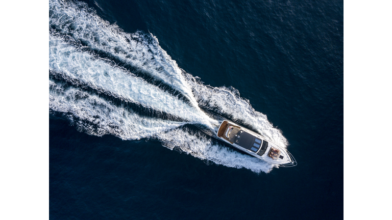 Aerial of a luxury motor yacht