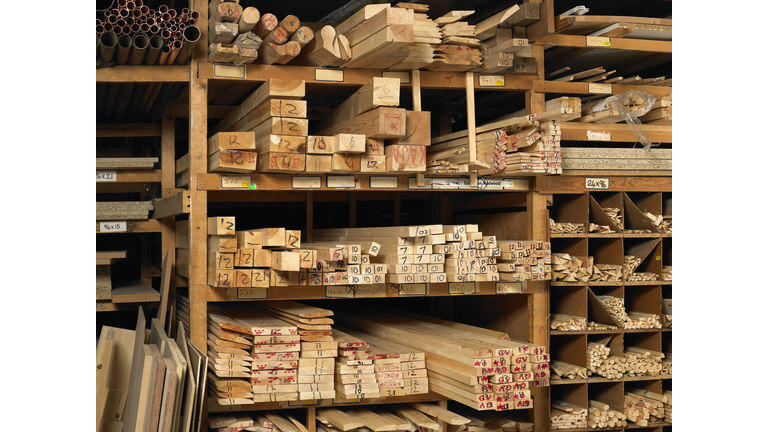 Planks of wood on shelves