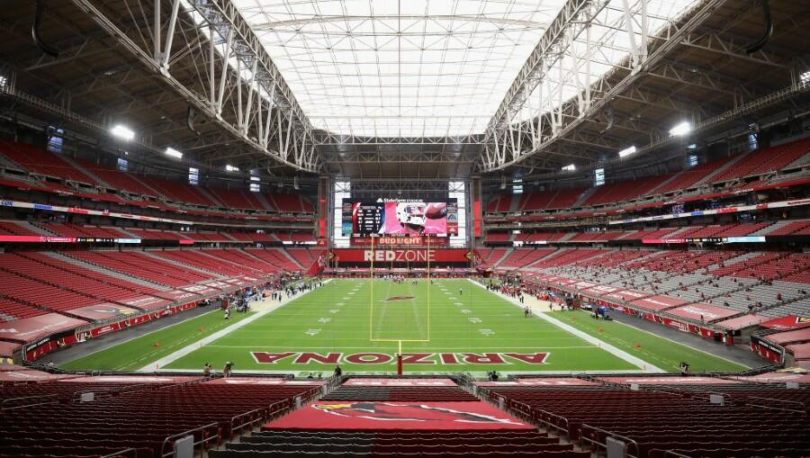 GLENDALE, AZ - JANUARY 03: Overall view of State Farm Stadium in Glendale,  Arizona without fans prior to the San Francisco 49ers game against the  Seattle Seahawks. The 49ers are using the