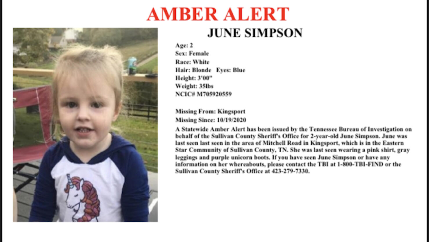 Tennessee AMBER Alert: Missing 2-Year-Old Girl Found Safe | iHeart