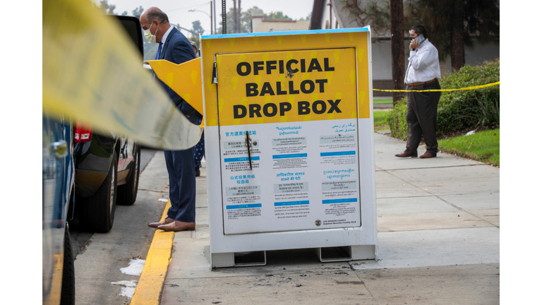 Fire damaged an official ballot drop box in Baldwin Park,