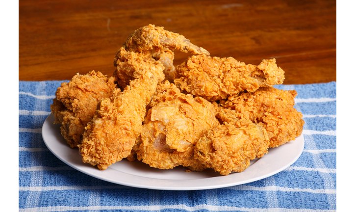 Plate of Fried Chicken on Blue Plaid Towel