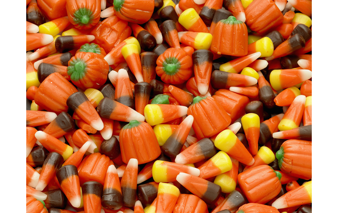 Candy corn and pumpkins