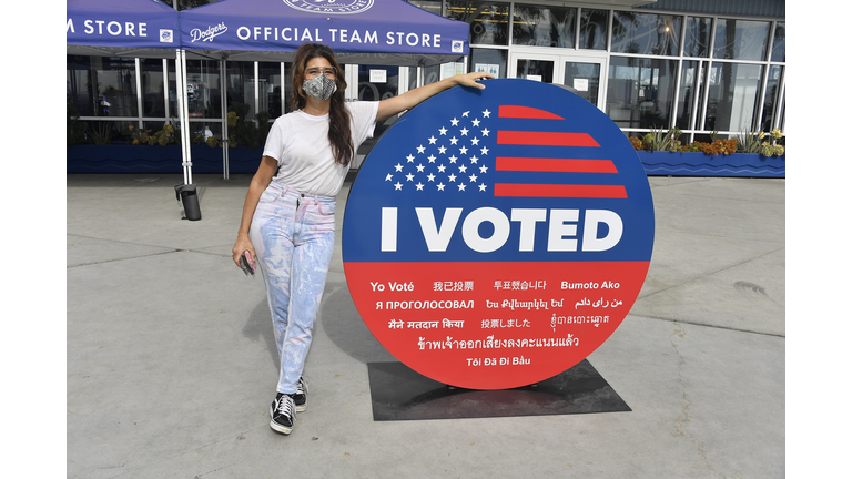 Actress Marisa Tomei Surprises Early Voters At Dodger Stadium Polling Location