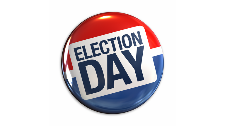 Election Day badge in red, white & blue