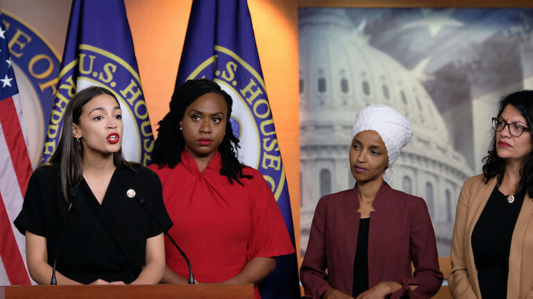 Congresswomen Ocasio-Cortez, Tlaib, Omar, And Pressley Hold News Conference After President Trump Attacks Them On Twitter