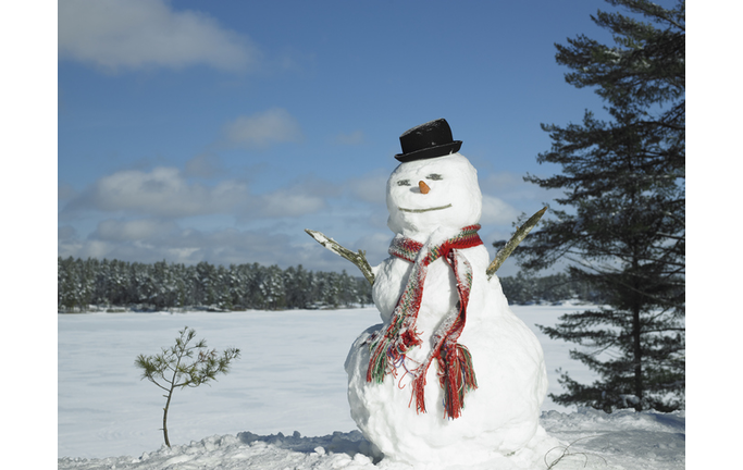 Snowman with hat and scarf, winter