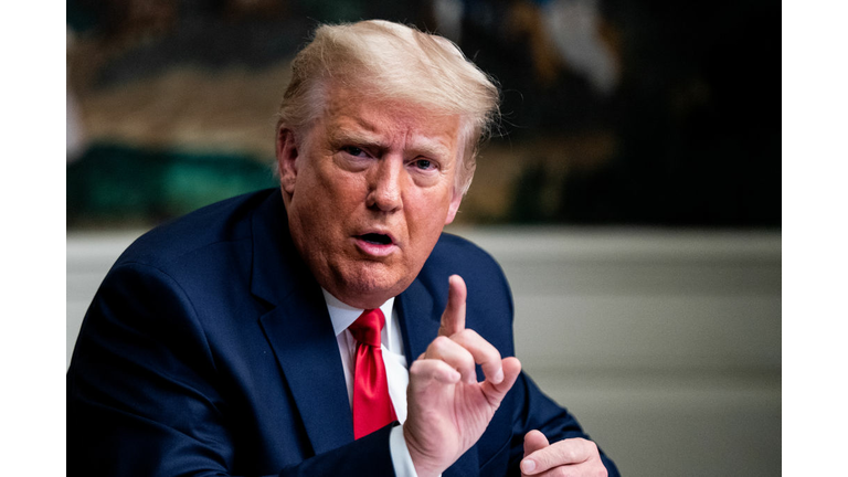 President Trump Participates In Thanksgiving Video Teleconference With Military Members