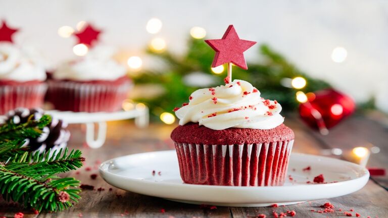 Close-Up Of Cupcake On Table During Christmas