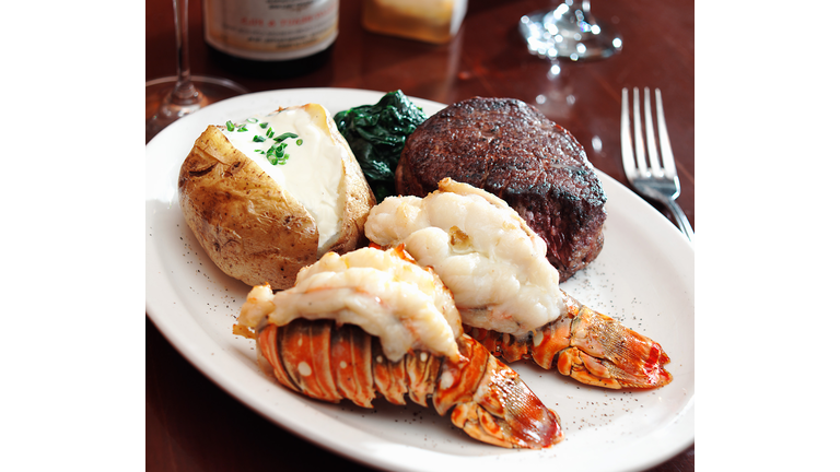 A sumptuous meal of surf and turf with lobster