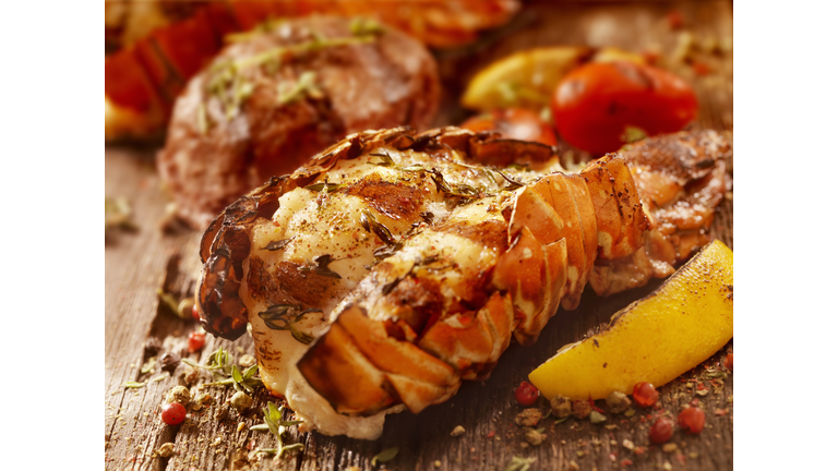 BBQ Grilled Lobster Tail and Steak Fillet