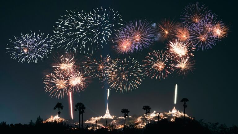 A beautiful fireworks display for celebrations Phra Nakhon Khiri.Phetchaburi