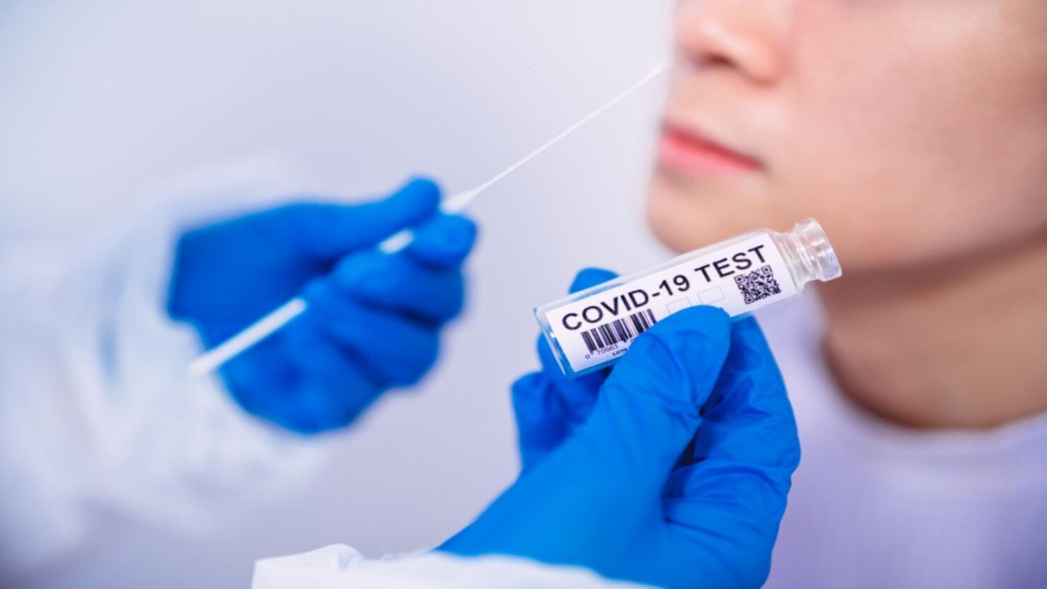 Doctor in protective gloves & workwear holding Testing Kit for the coronavirus test