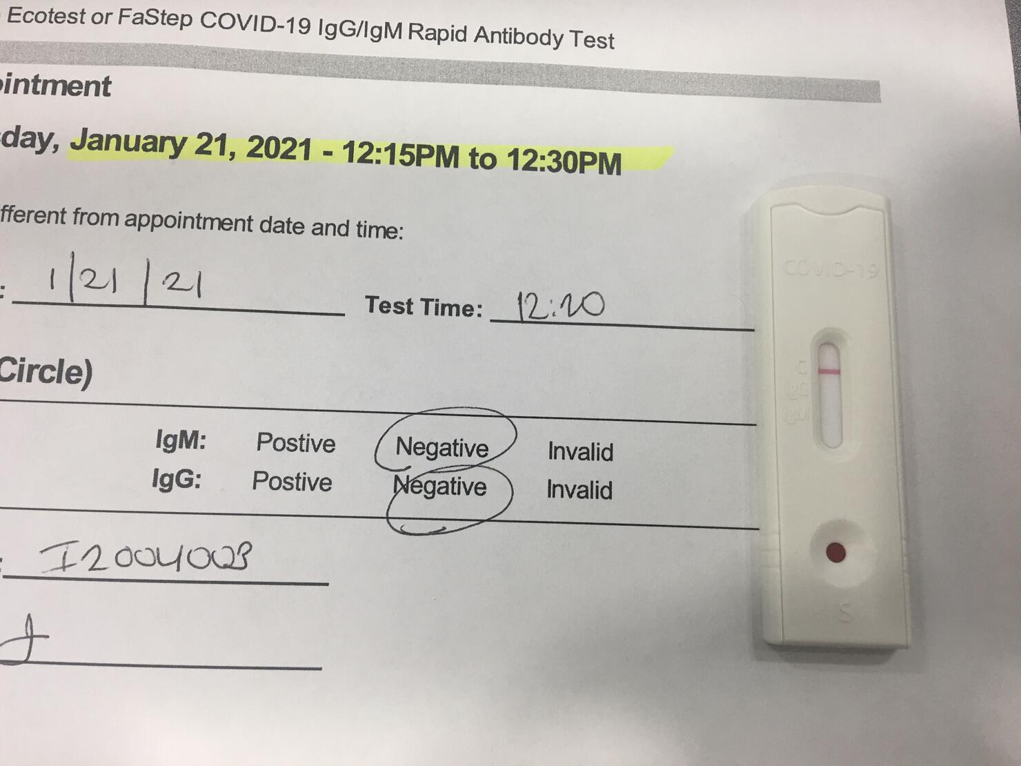 Covid antibody test results. Photo by Wendy Wilde