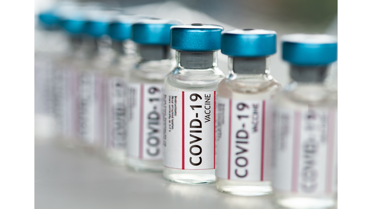 Covid-19 Coronavirus Vaccine vials in a row macro close up