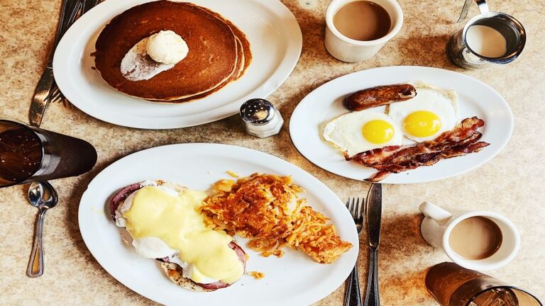 Breakfast at traditional American diner, USA
