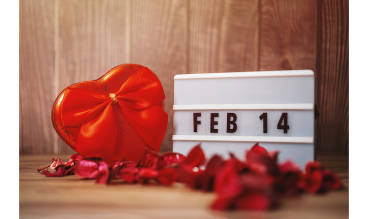 Valentine's Day 14 February Date in Lightbox with Heart Shaped Gift Box