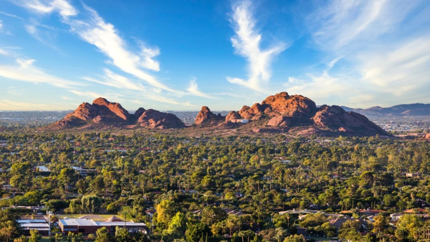 Papago park Phoenix as seen from Camelback Mountain. Arizona USA
