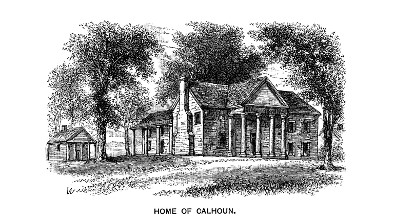 Antique Illustration of Fort Hill, Clemson South Carolina - Homestead of South Carolina's statesman John C. Calhoun