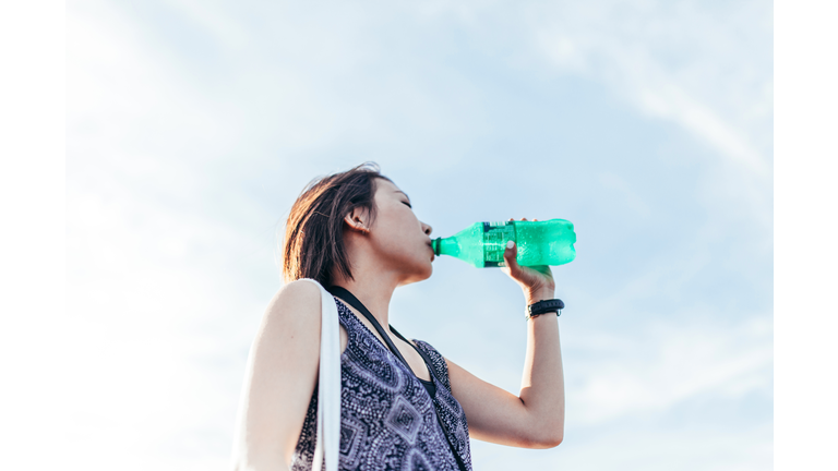 Young woman drinking bootle water