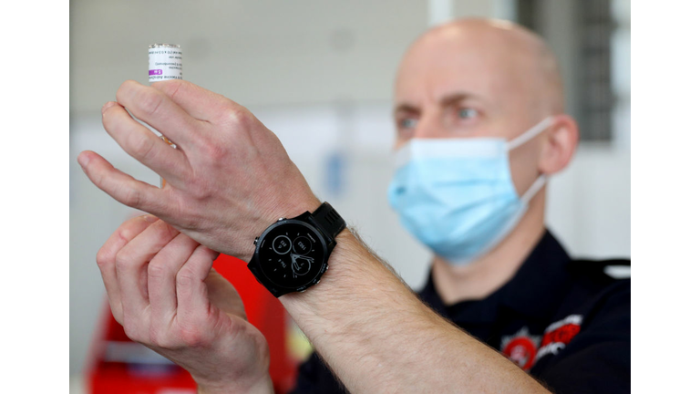 Oxford/AstraZeneca Vaccine Administered By Members of the Hampshire Fire And Rescue Service At Basingstoke Fire Station