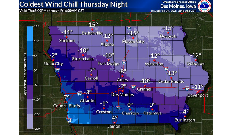 National Weather Service Iowa Wind Chills Thursday night