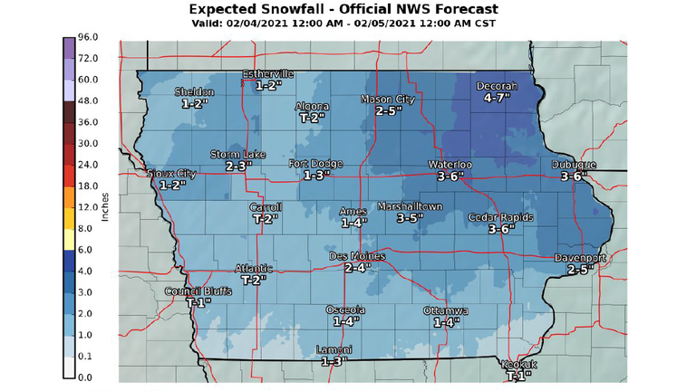 National Weather Service Snow Totals Iowa Thursday 