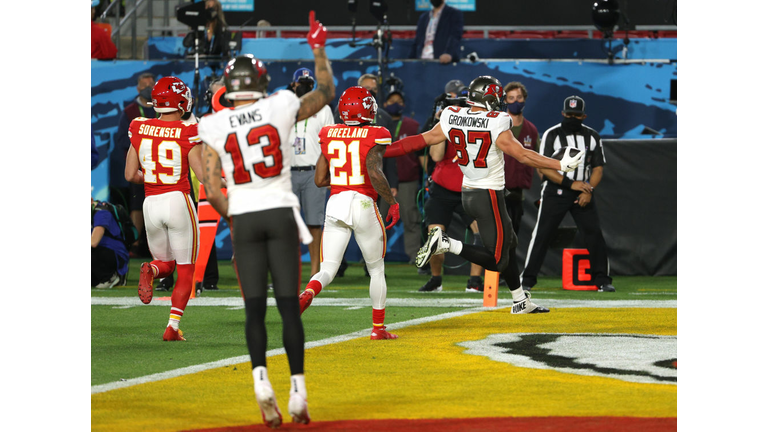 Rob Gronkowski crosses the goal line on his first-quarter TD reception from Tom Brady