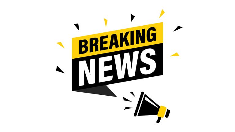Male hand holding megaphone with Breaking news speech bubble. Loudspeaker. Banner for business, marketing and advertising. Vector illustration.