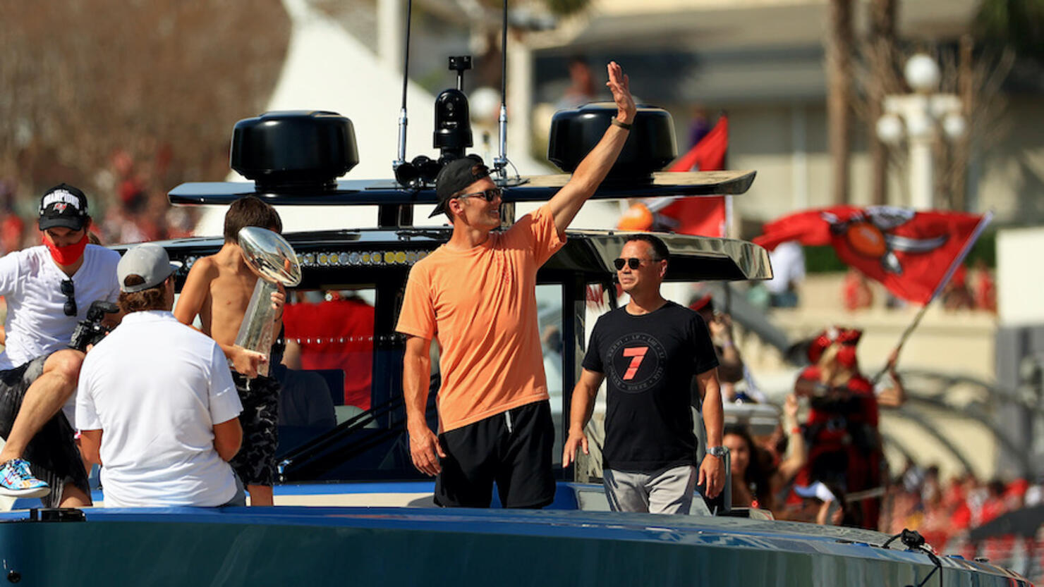 Twitter Can't Get Enough Of Tom Brady Stumbling Out Of Bucs' Boat Parade