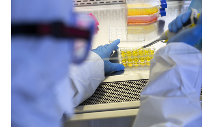 Coronavirus,Blood research,Scientist's Laboratory,Research lab,Analyzing a blood sample in test tube at laboratory with microscope. Medical, pharmaceutical and scientific research and development concept.