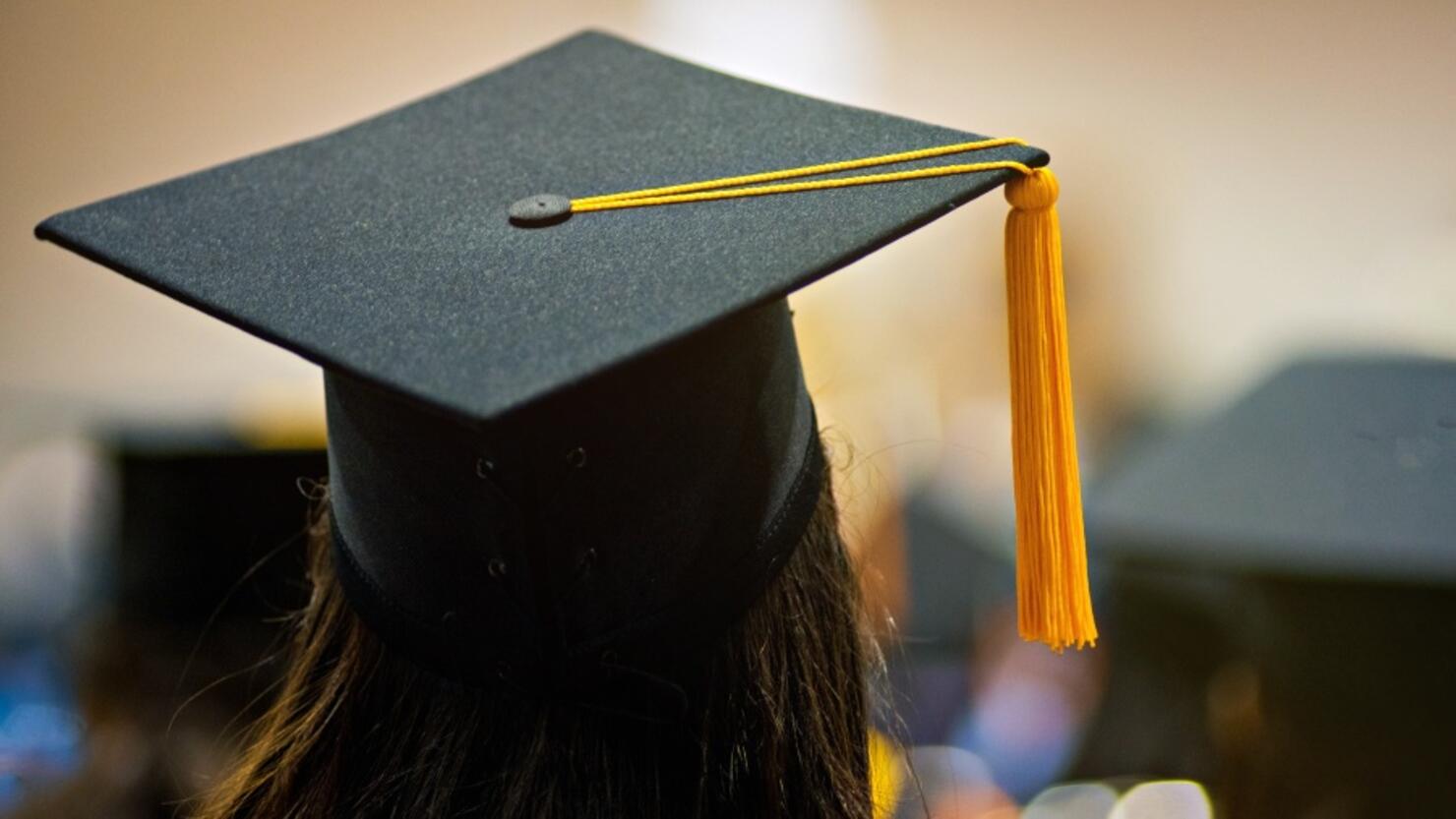 Rear View Of Woman Wearing Mortarboard