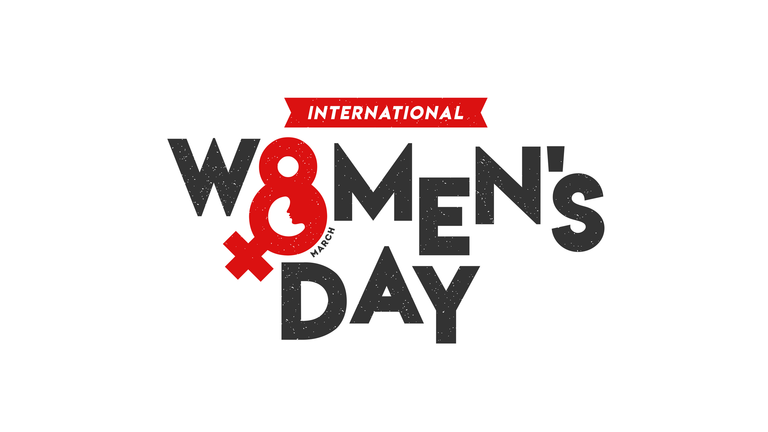 International Women's Day 8 March Text with Female Gender Sign on White Background.