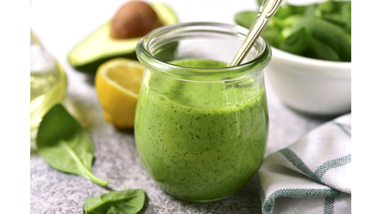 Homemade green avocado spinach sauce