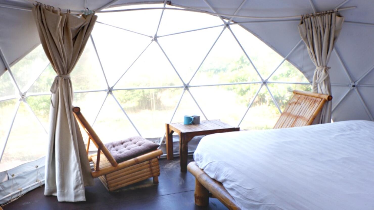 Interior inside Geodesic dome Tents in Asia.