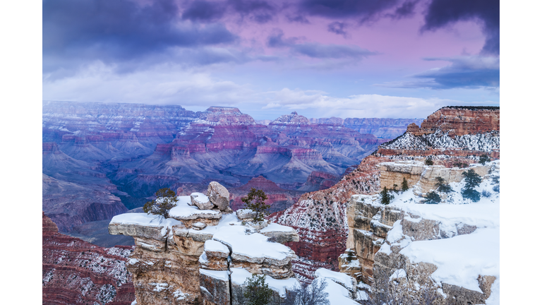 Scenic view of snow at canyon