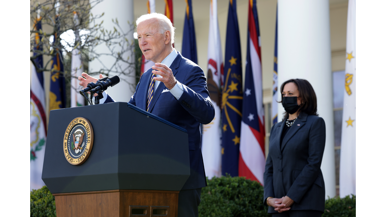 President Biden Delivers Remarks On American Rescue Plan From White House Rose Garden