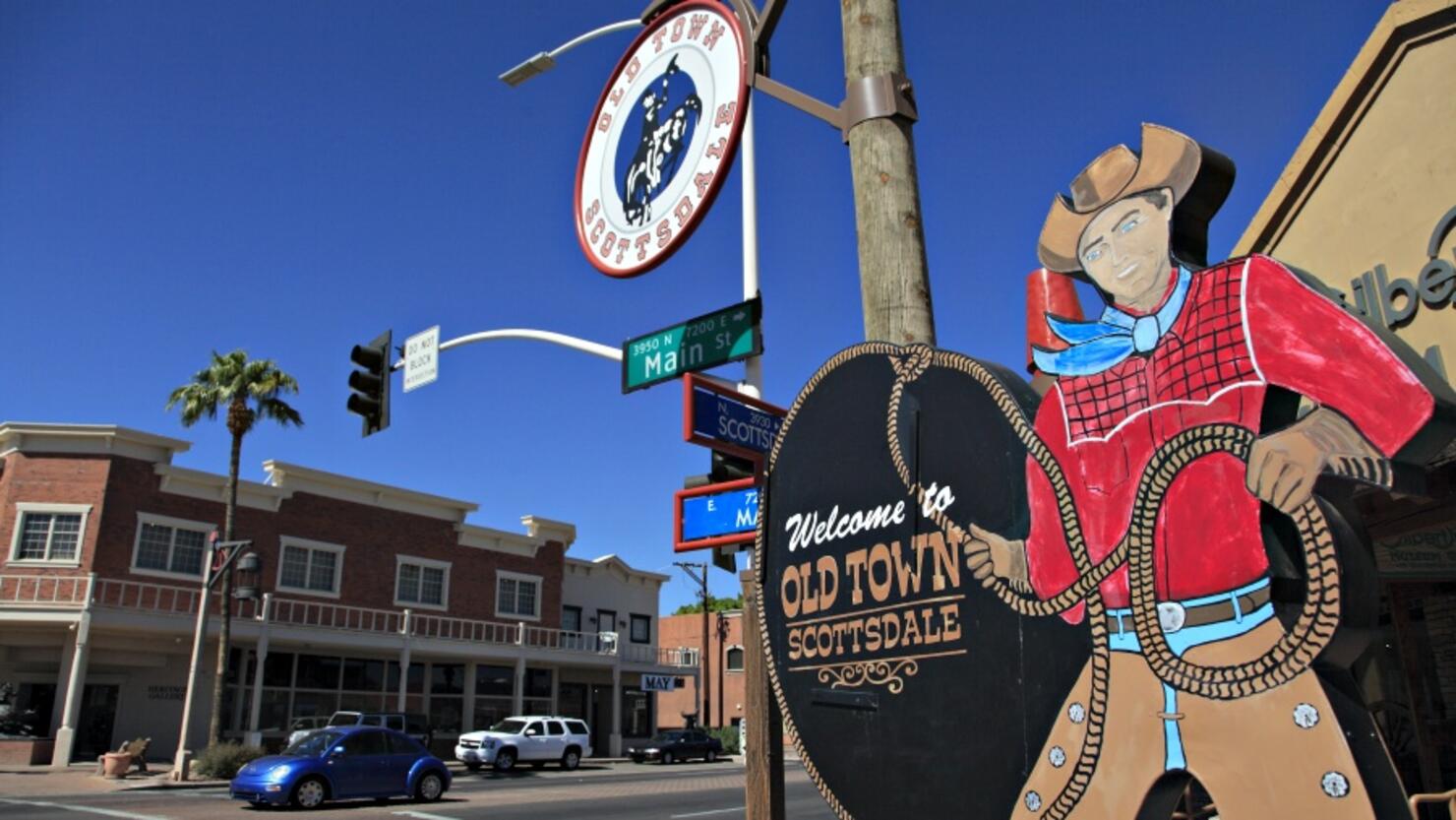 Welcome sign of Old Town of Scottsdale