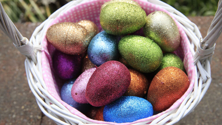 Easter basket with sparkly eggs