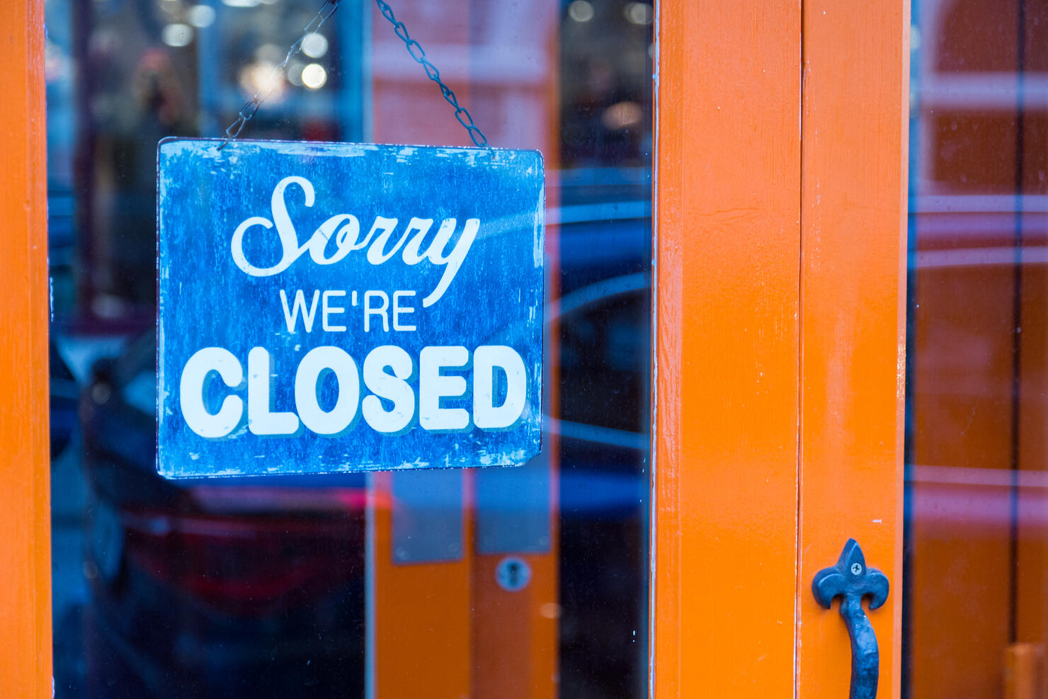 Closed sign in shop door