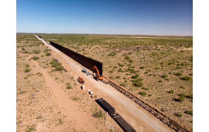 Aerial View Of The Work Site Where The International Border Wall Is Being Constructed