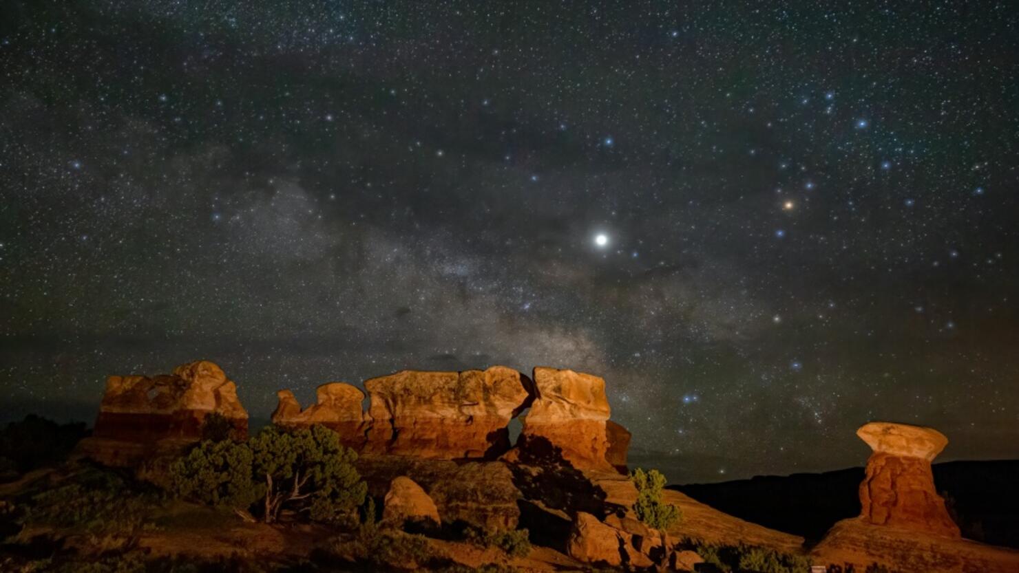 Rock Formation Against Sky At Night