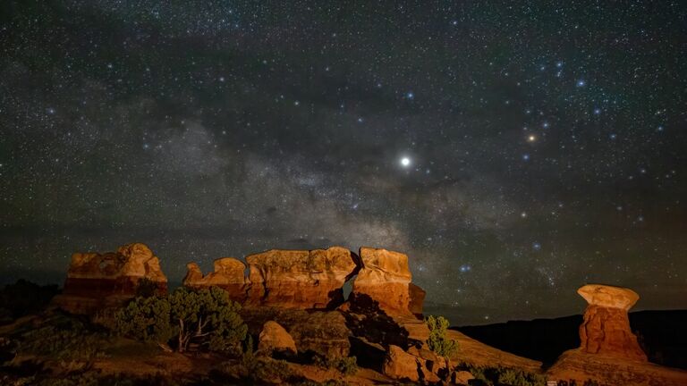Rock Formation Against Sky At Night