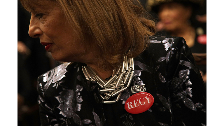 U.S. Rep. Jackie Speier (D-CA) wears black with a "Time's Up" pin and a "RECY" button as she participates in a photo-op at the U.S. Capitol on January 30, 2018 in Washington, D.C. House Democrats plan to show up in black when attending the State of the Union address this evening in support the #MeToo and #TimesUp movements.