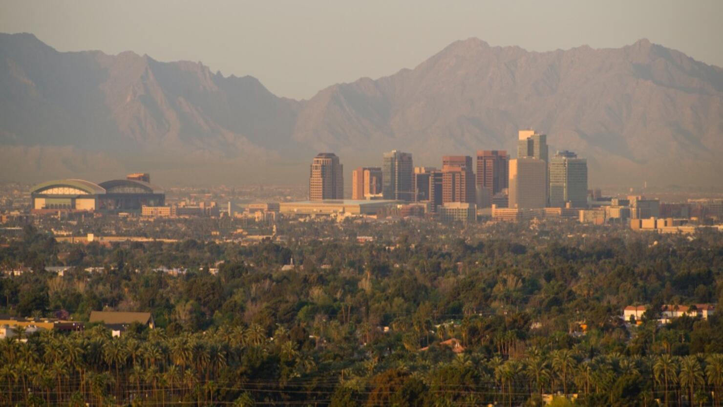 Phoenix Arizona Mountainous City Skyline at Sunset Southwest United States