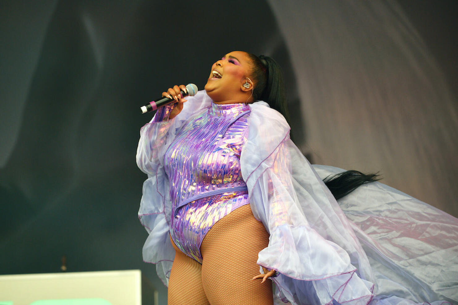 Lilac Shiny Bodysuit worn by Lizzo in Juice for her live